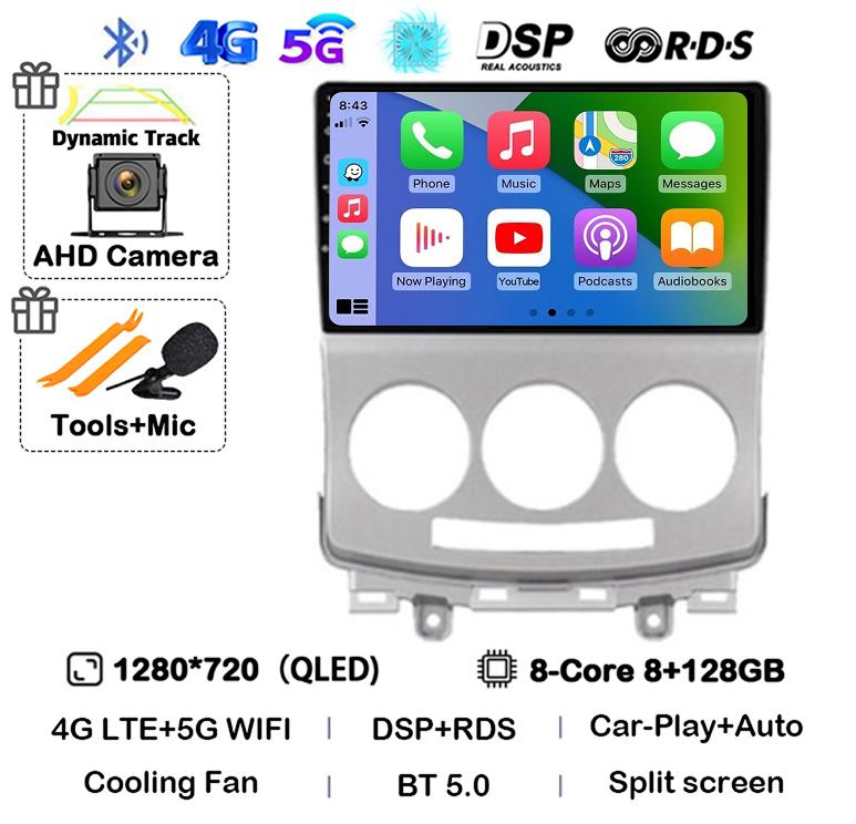 Android 14 Carplay Auto Car Radio For Mazda 5 2005 2006 2007 2008 2009 2010 GPS Multimedia Player Stereo Head Unit Audio WIFI+4G