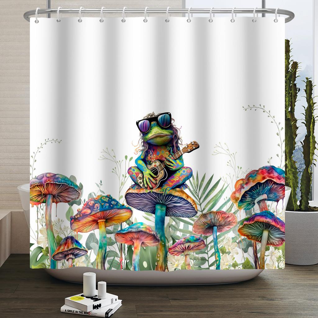 Lustiger Frosch Duschvorhang für Badezimmer Pilz Schmetterling Floral Grüne Pflanze Cartoon Tier Wasserdicht Polyester Duschvorhang