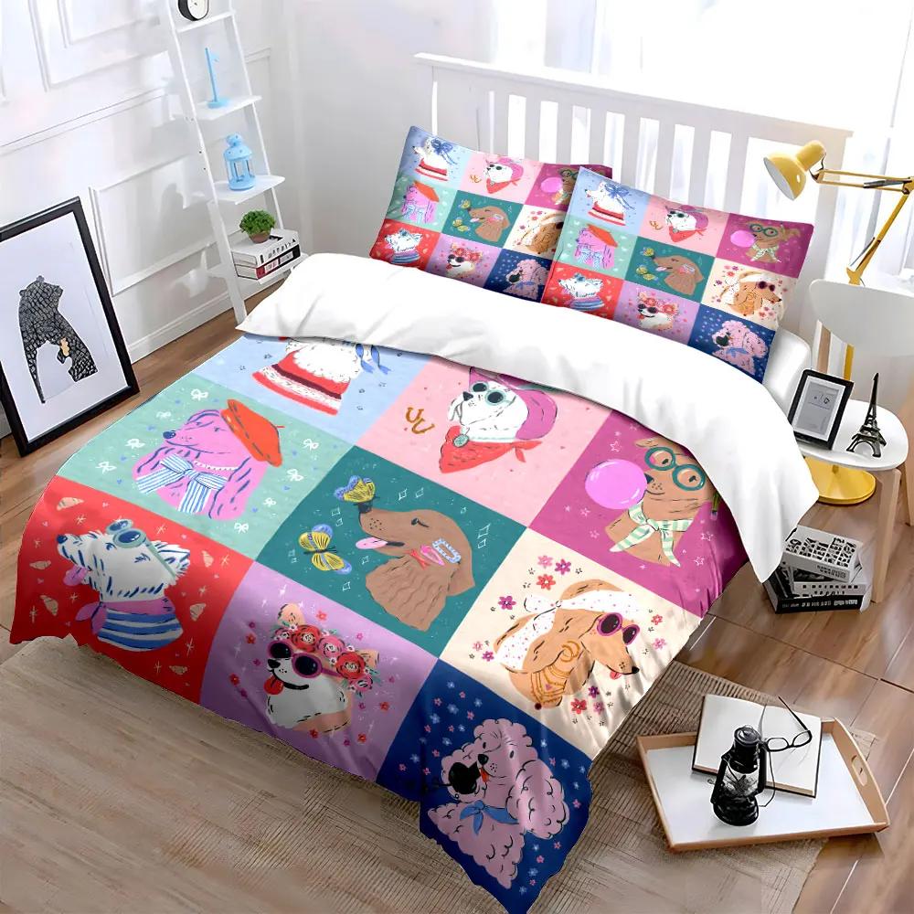 Stylish Dog Print Decor Set Soft Comfortable Duvet Cover Bedding Set Included 1*Duvet Cover & 2*Pillowcases gift