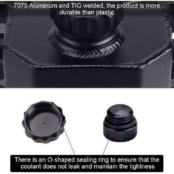 RASTP Universal 1L Coolant Overflow Tank, Aluminum Coolant Radiator Tank,Reservoir Expansion,Black
