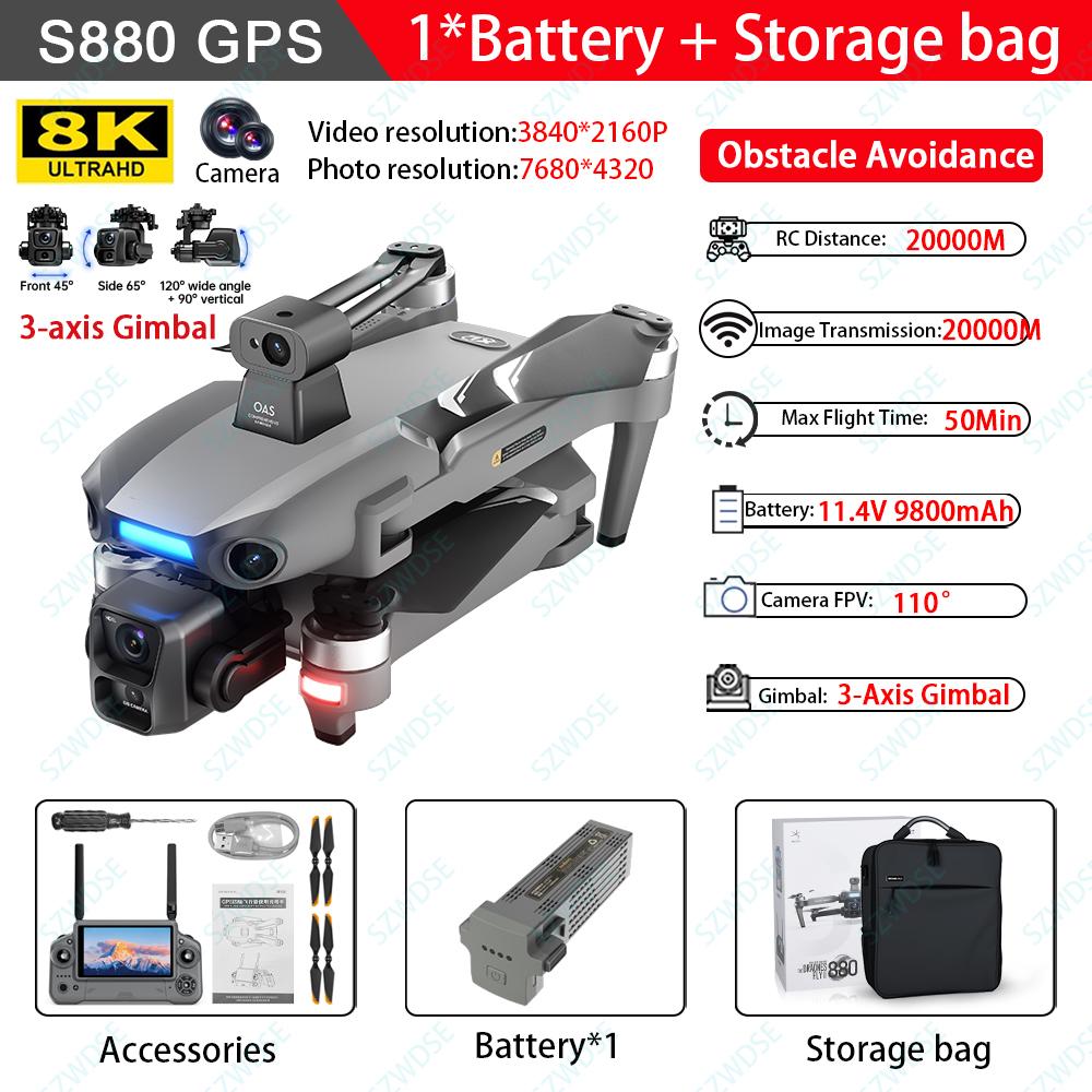 S880 GPS Drone Follow-up Shooting 3-Axis Gimbal Brushless Laser Obstacle Avoidance 5G Image Transmission Comes with Air Dropper