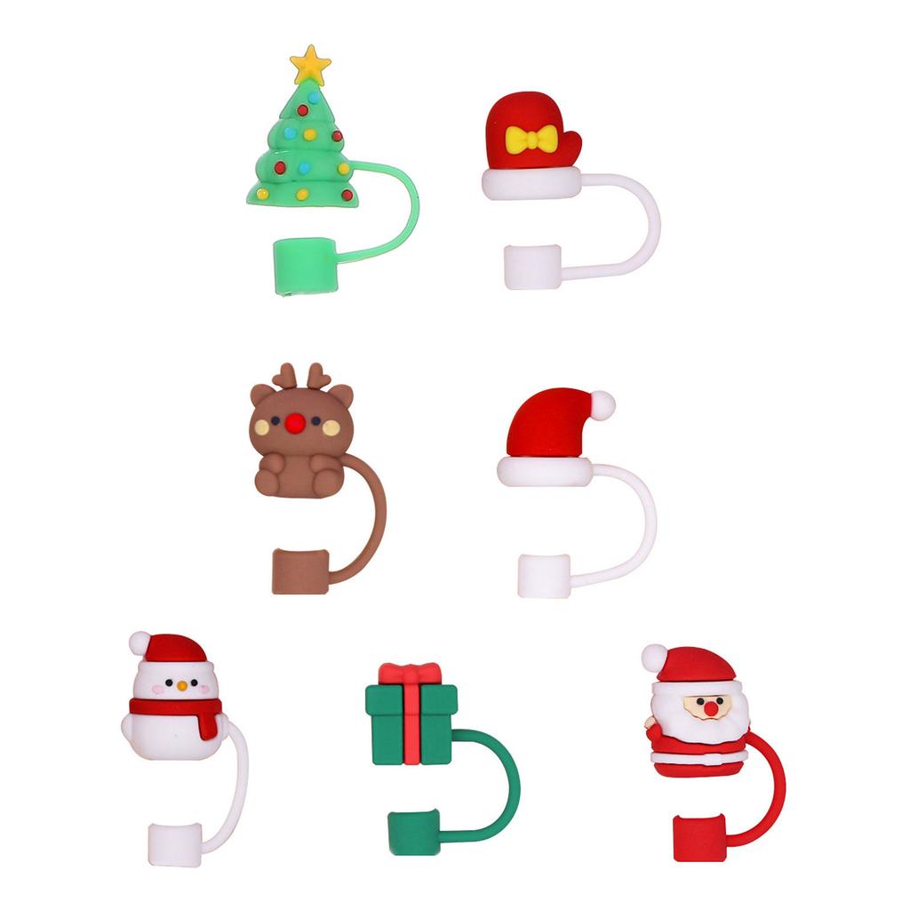 Silicone Straw Cap Christmas Santa Straw Plug Tips Cover Reusable Straw Toppers Dustproof Drinking Lids for Tumblers