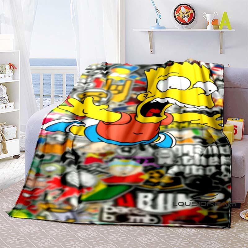 Kawaii Donut Pattern Blanket, The Simpsons Travel Flannel Blanket, Warm Blanket for Sofa Beds, Holiday Gift.