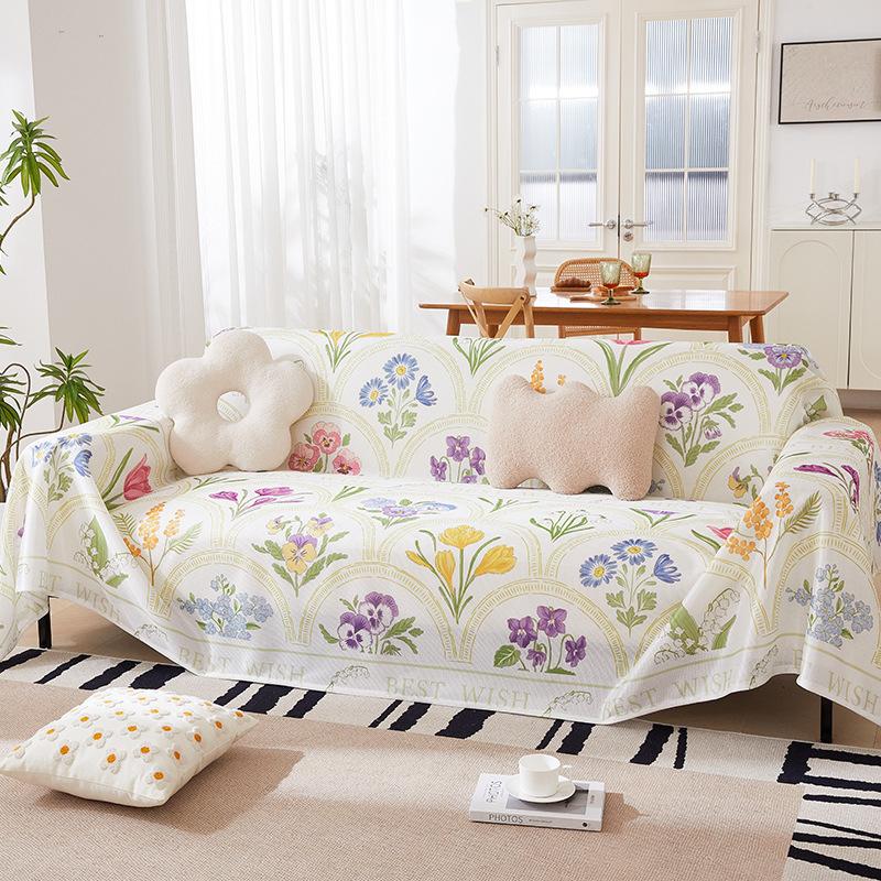 Summer Ice Silk Sofa Towel Muqing All-Inclusive Sofa Cover Dust Cover Cool Breathable Living Room One-Piece Sofa Cover Cloth