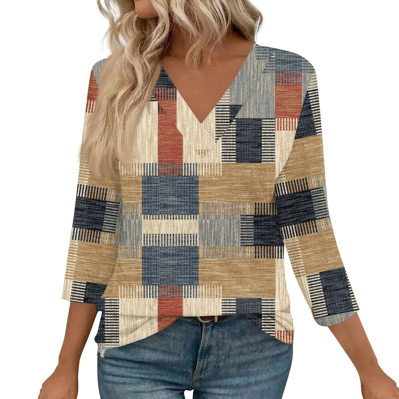 

Женские топы с рукавами 3/4 и V-образным вырезом, повседневные туники, базовые рубашки, блузки свободного кроя XXXL хаки