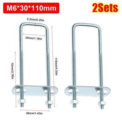 2Sets Durable Iron Square Clamp Right Angle U-bolt Screw Pipe U-clamp With Baffle M6 Squa Bolt