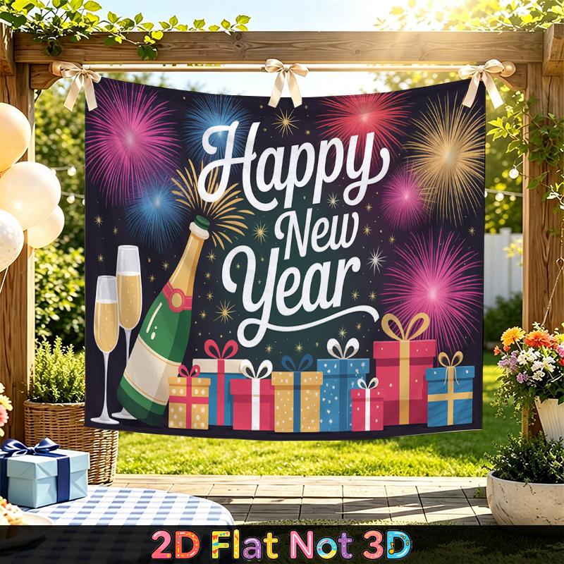 Party Backdrop New Year Fireworks Flat Champagne Multi Layered Celebrations Photo Booth Decor Front Door Decor