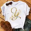 A letter combination Tshirt with a custom name suitable for short sleeved women's clothing with gold diamond letter font ABCDEF