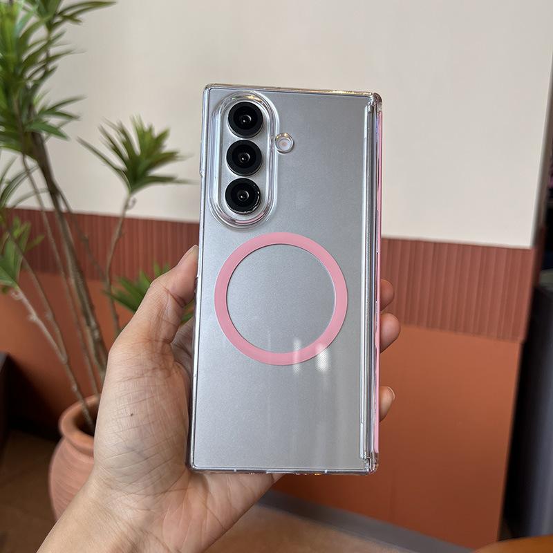 Suitable for Samsung Zfold7 Magnetic Suction Mobile Phone Case Fold6 Transparent PC Hardened Double Sided Central Shaft Anti Fall Protection Case