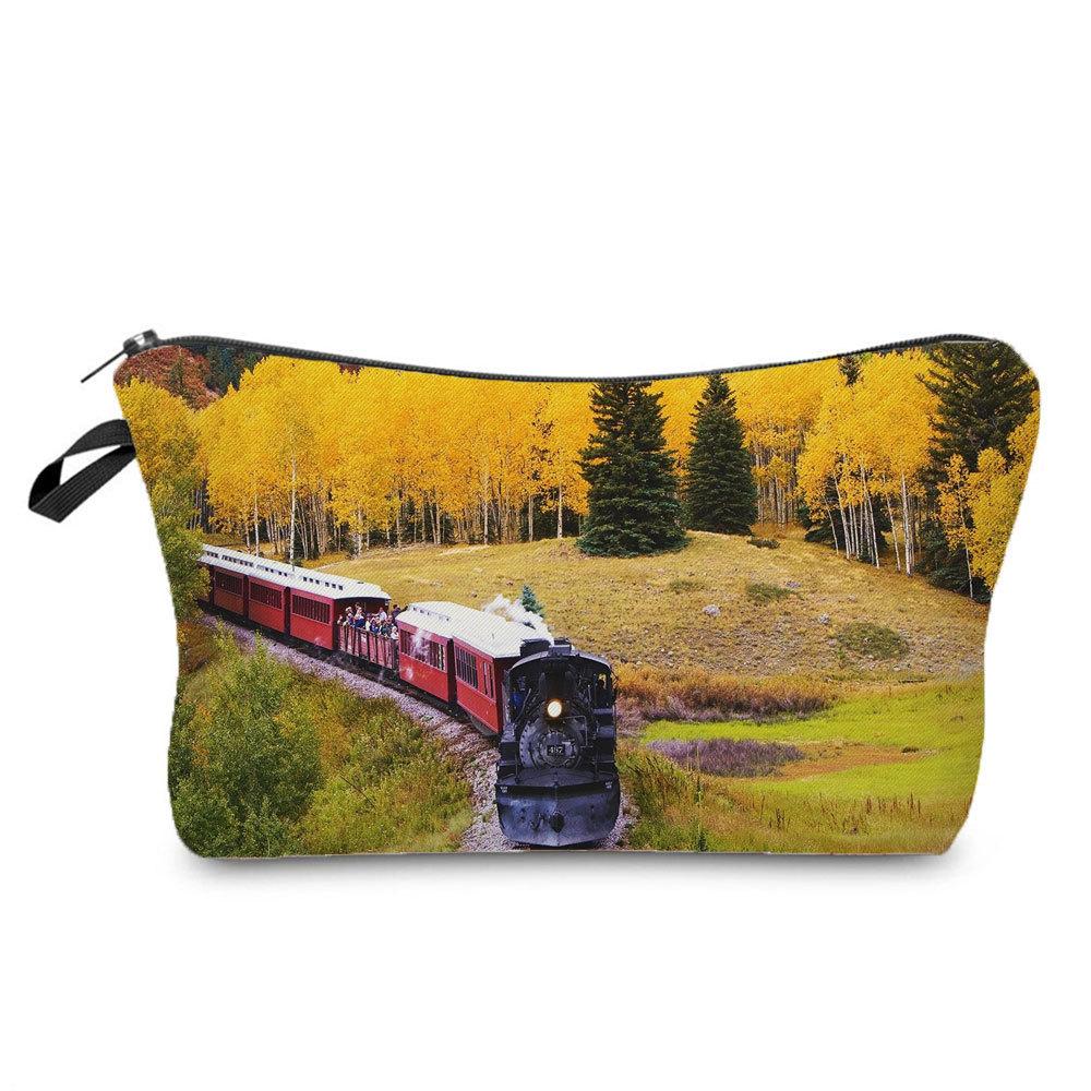 Women Railway Print Cosmetic Bag Toiletries Organize Travel Storage Case 6782