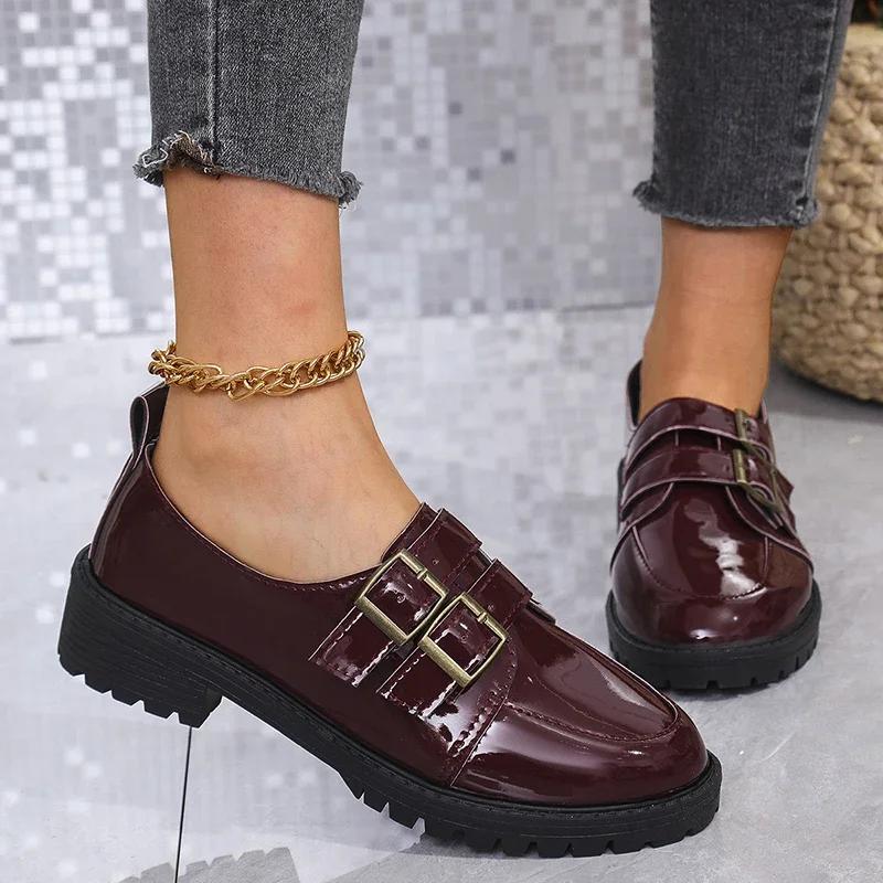 2024 Autumn Women New Buckle Decor Loafers Retro Solid Mary Jane Shoes Daily Shopping Ladies Thick Heels Zapatos Mujer
