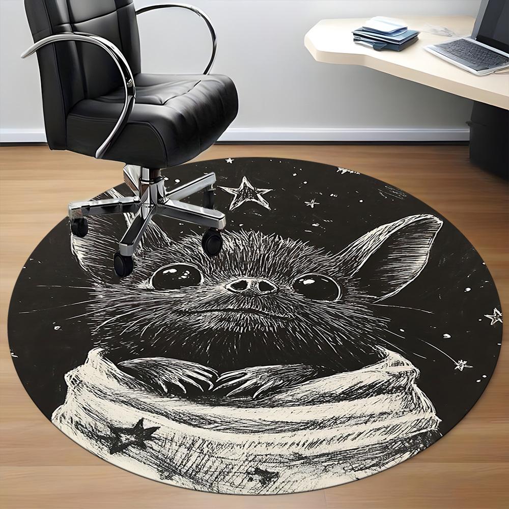 1PC Bat Starry Office Round Area Rug, Mat Suitable For Office, Under Office Chairs Bedroom Living Room Home Decor, Room Deco