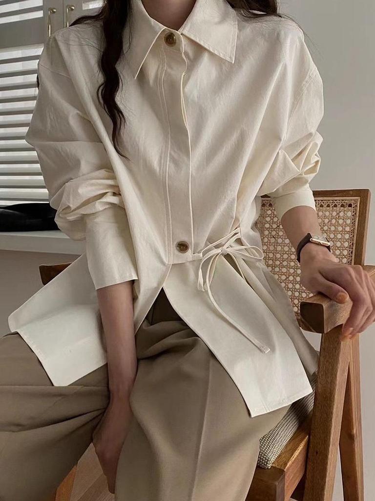 Kai Kuo Women's Versatile Solid Color Long-Sleeve Shirt for 2025 Autumn/Winter Europe & USA Casual Holiday Collection