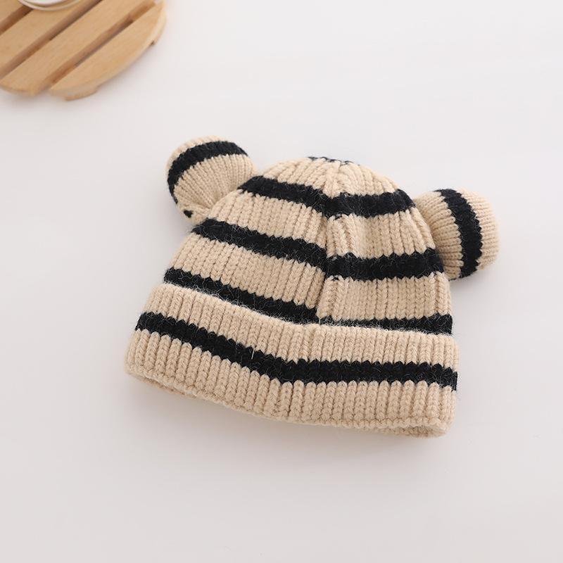 Cartoon Stripe Baby Beanie Cap Cute Bear Ears Infant Knitted Hat Winter Warm Kids Crochet Hats Toddler Girls Boys Bonnet