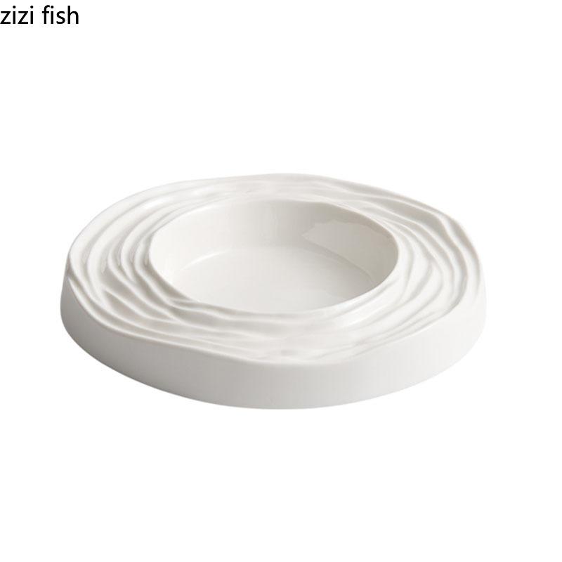 Pure White Ceramic Water Wave Pattern Thick Soup Plate Dessert Plate Sushi Dish Restaurant Molecular Cuisine Specialty Tableware