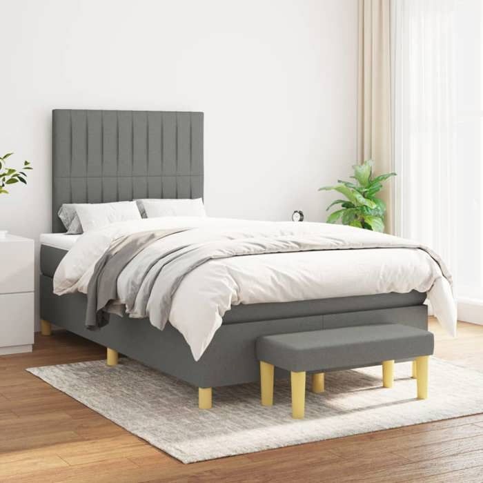 Maison Exclusive - Sommier à lattes de lit avec matelas Gris foncé 120x200cm Tissu