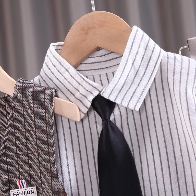 2025 Jaro Podzim Batole Dítě Děti Chlapci Gentleman Oblečení Sady Párty Svatba Oblečení Oblek Tričko+Vesta+Kalhoty 3dílná Sada 0-4R