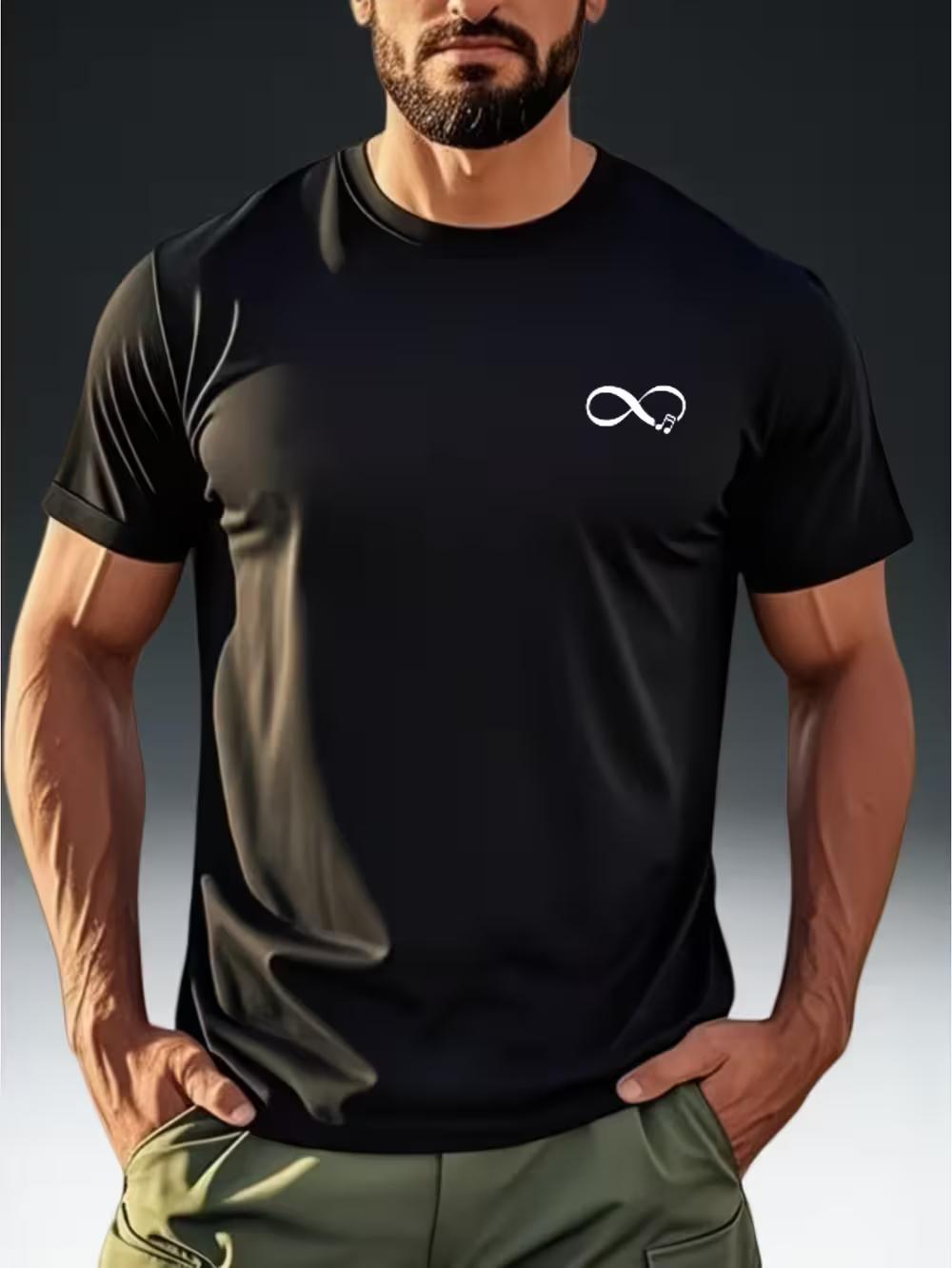 Men s Infinity Symbol Print T-Shirt - Modern Minimalist Round Neck Short Sleeve Summer Casual Top with Infinity Loop Logo L