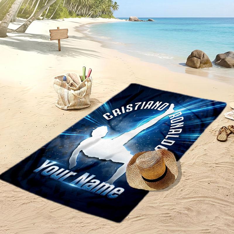Cristiano Ronaldo Personalized Printed Beach Towel Soccer Logo Support Custom Name Text Absorbent Towel For Sport Travel Special Gift