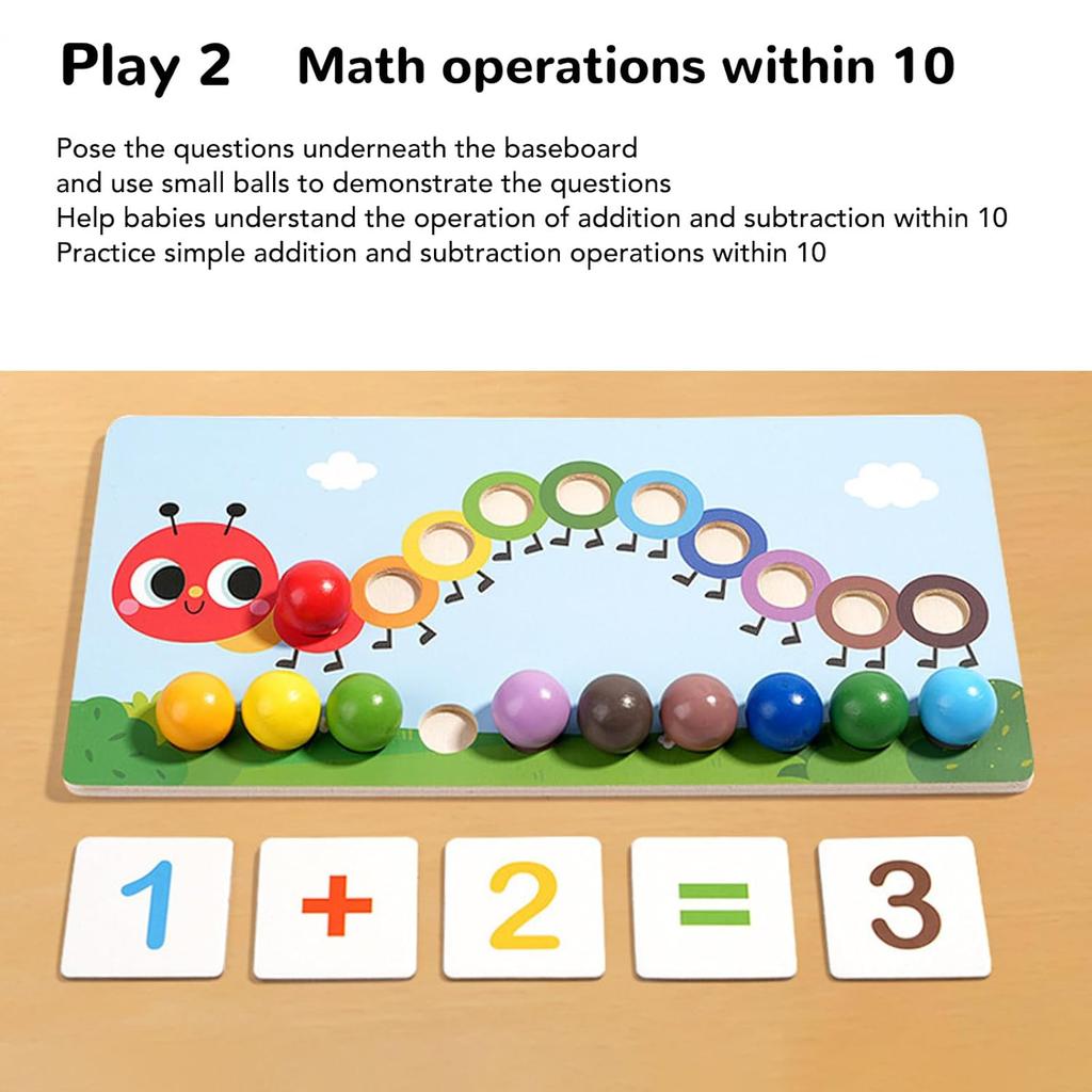 Kinder Holz Montessori Clip Perlen Spielzeug Raupe Lernspielzeug für Mathematik & Zählen Frühe Bildung Puzzle Brettspiel für Jungen und Mädchen