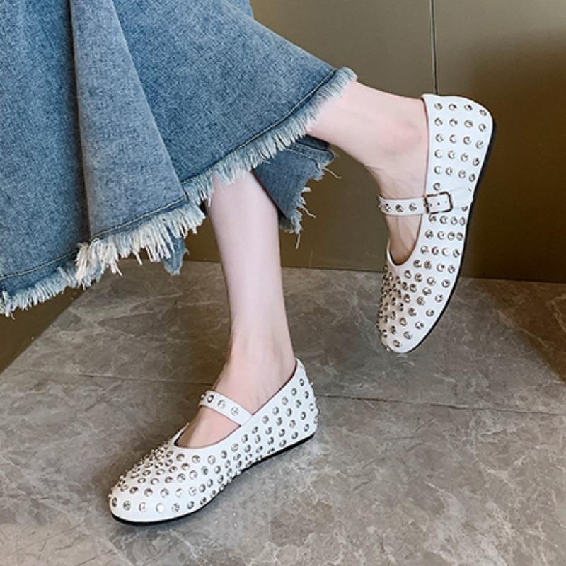 Zapatos Planos de Mujer Nuevo Verano Mujer Cabeza Redonda Transpirable y Cómodo Zapatillas de Mujer Zapatos Mary Jane Zapatos De Mujer