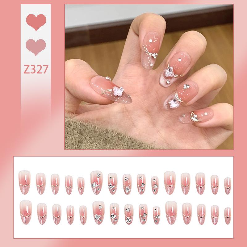 Sweet Blush Cat Eye French Nail Stickers: Cute, Removable, Wearable Nail Designs