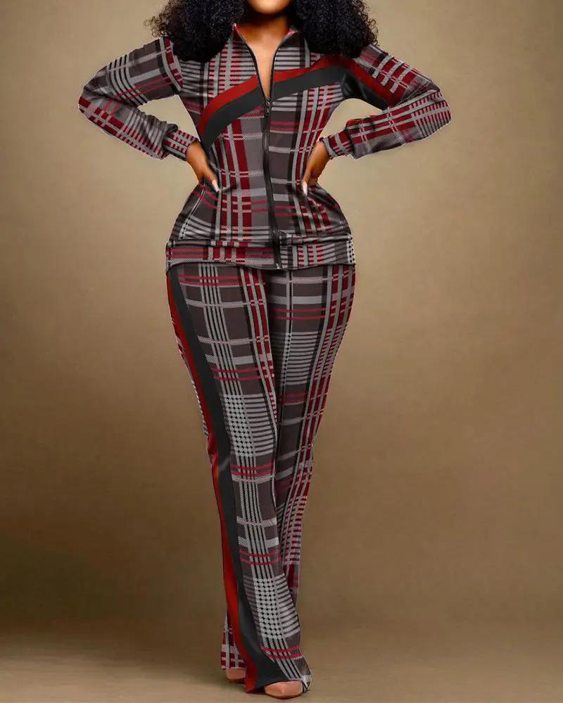 Ensemble Pantalon Long Zippé Manches Longues Coupe Slim Mode Femme Européenne et Américaine Automne/Hiver 2024