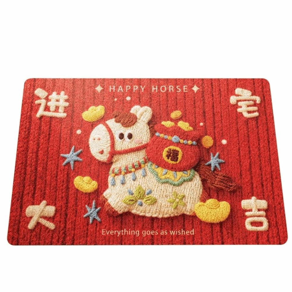 New Horse Pattern New Year Door Mat Red Door Carpet Soft Water Absorption Blanket Home Decorations
