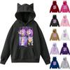 Ladies Fashion Casual Long Sleeve Printed Round Neck Hoodie Pullover Top With  Pockets