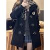 College-style Horn-buttoned Overcoat, Women's Jacket, Autumn and Winter Uniform, Short and Casual, Loose, Mid-length Style