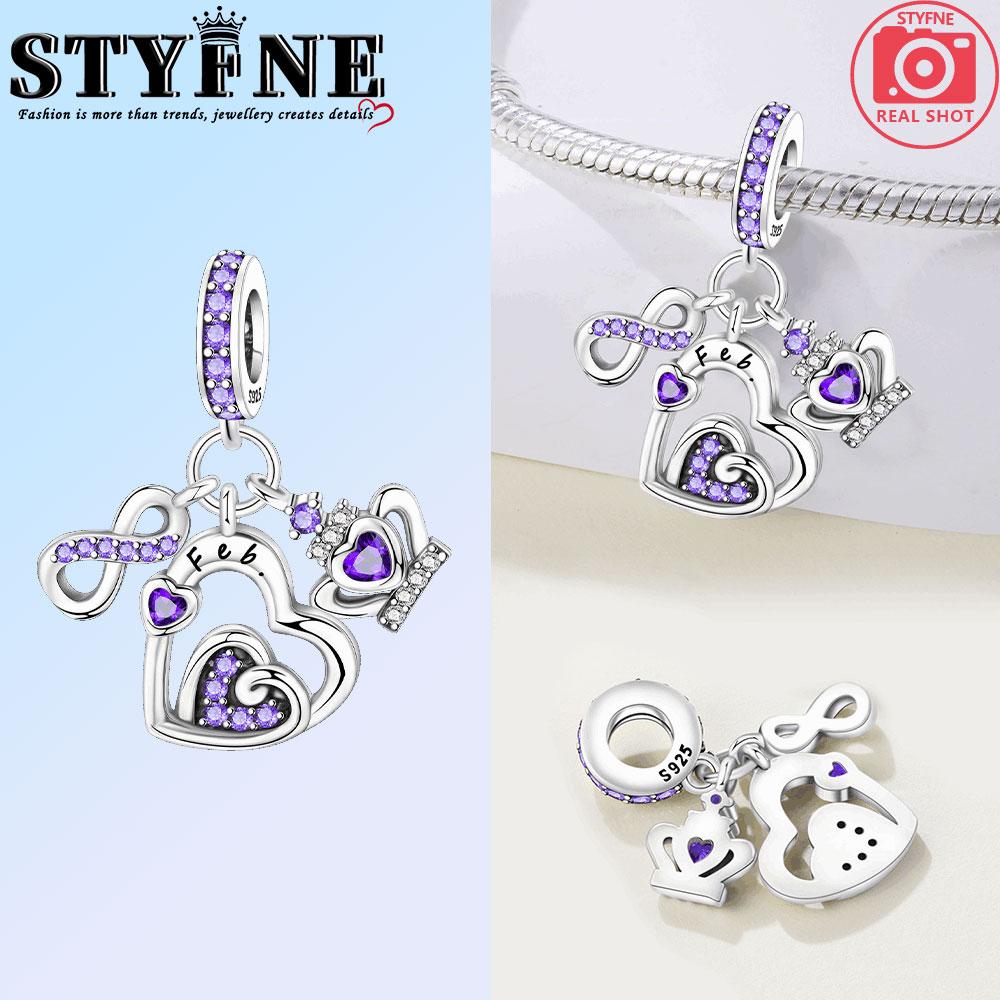 Copper Colorful Month Heart Zircon Birthday Stone Charms Beads Pendant For Original Bracelet Woman Girl Jewelry