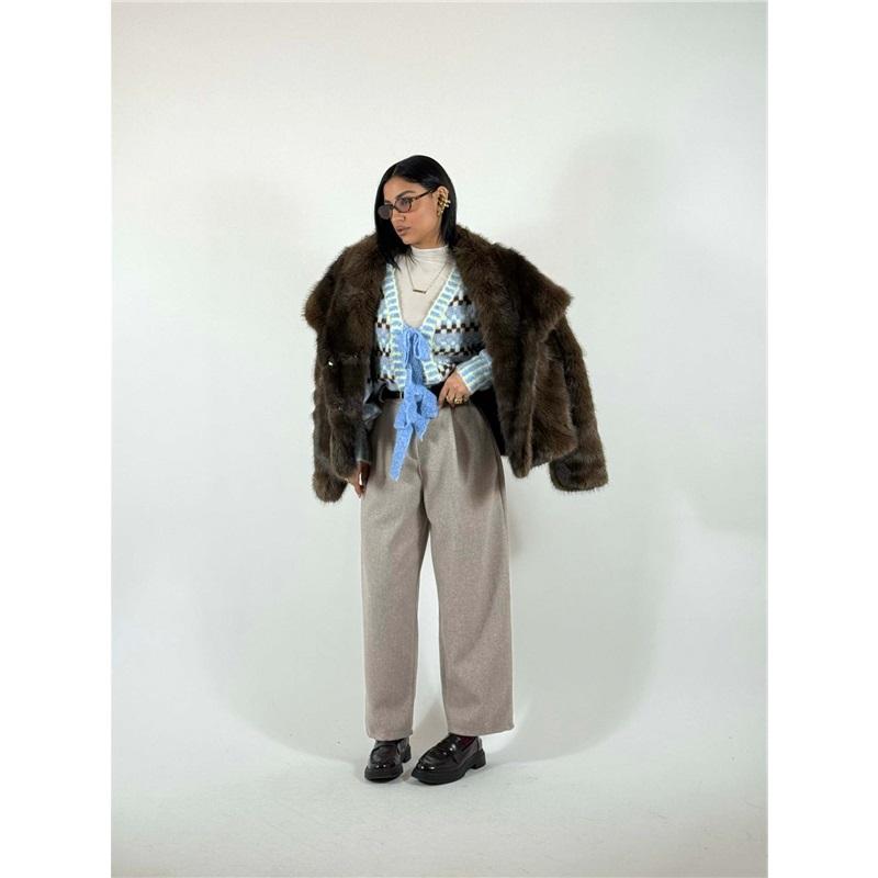 Cappotto da Donna in Eco Pelliccia di Volpe Collo Ampio Spesso Caldo Morbido Peluche Giacca Corta Larga Lusso Capo Invernale