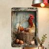 Póster Metálico Vintage Gallina de Granja Huevos Arte de Pared para Cocina