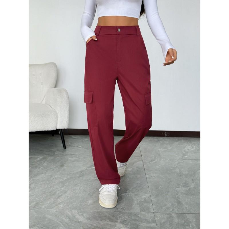 Womens High-Waisted Cargo Pants Loose Fit Streetwear Trousers With Multiple Pockets Lightweight Acetate Blend