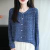 Pull Tricoté Nouveau Style Printemps et Automne, Cardigan Tricoté à Col Rond, Haut Color-block à Manches Longues pour Femmes