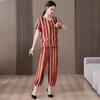 Mother's Summer Two-piece Cotton Silk Pajama Set - Short Sleeve for Women, Wear Indoors or Outside