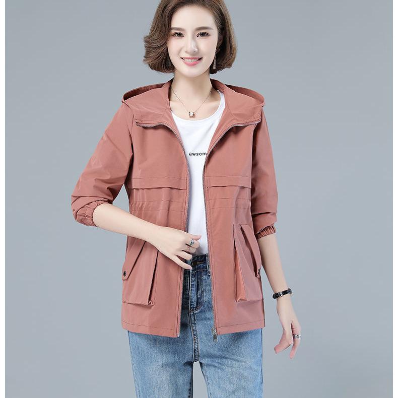 Giacca Elegante con Cappuccio Moda Primavera Donna Autunno Femminile Nuovo Cuciture Largo Corto Top con Cerniera Cappotto Coreano Signora