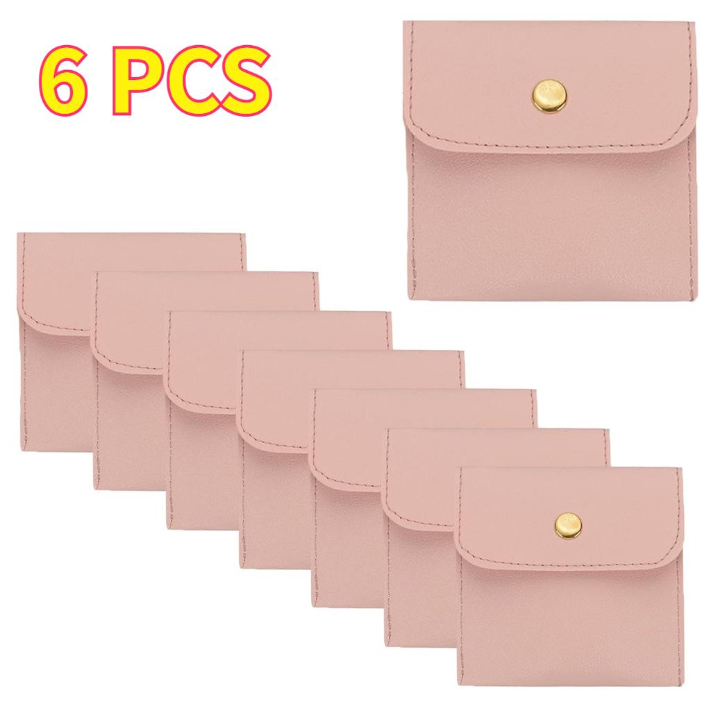 6/12 PCS Premium PU Leather Jewelry Pouch – Square Snap Button Travel Case for Earrings, Rings & Necklaces, Compact Organizer