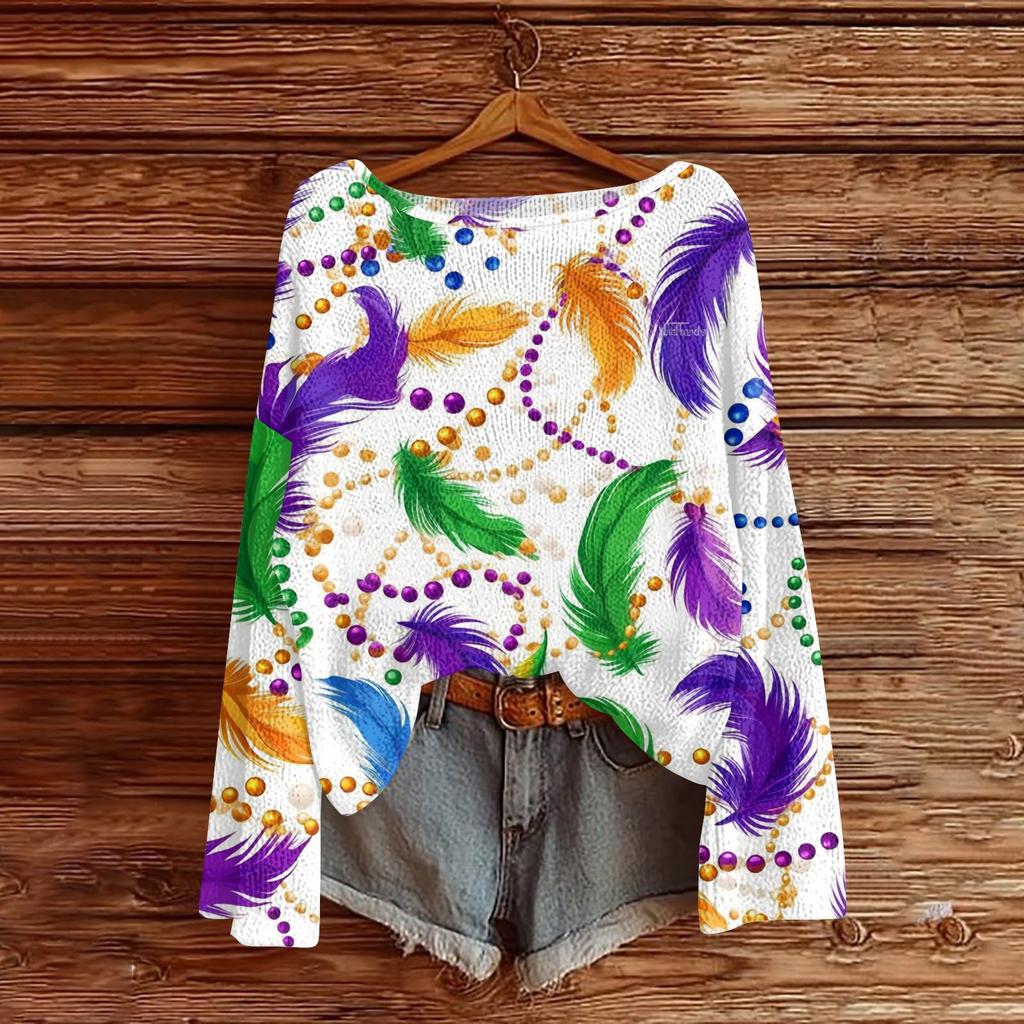 Damenmode Rundhals Langarm Print Lässiger Pullover Sweater Top