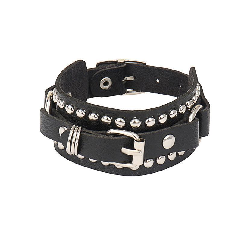 Women Man Punk Square Bracelet Personality PU Leather Two Rows Spikes Square Stud Bracelets Bangle Jewelry Gift