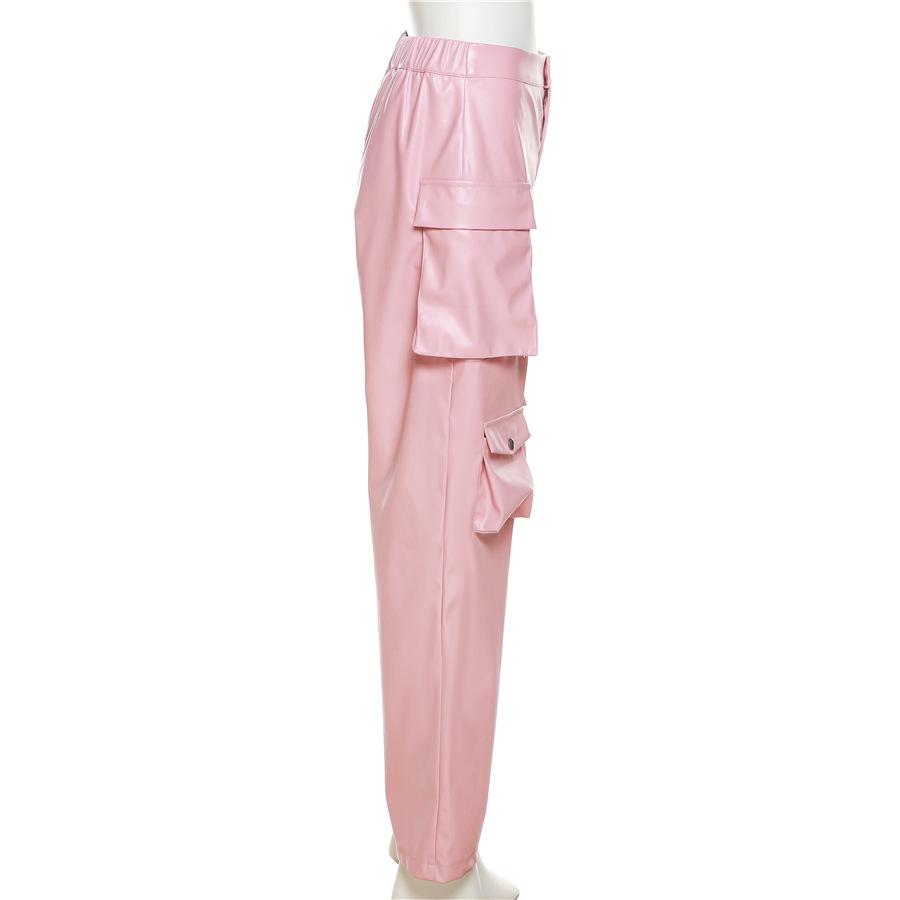 2024 Women's High Waist PU Leather Workwear Pants: Loose, Straight, with Pockets