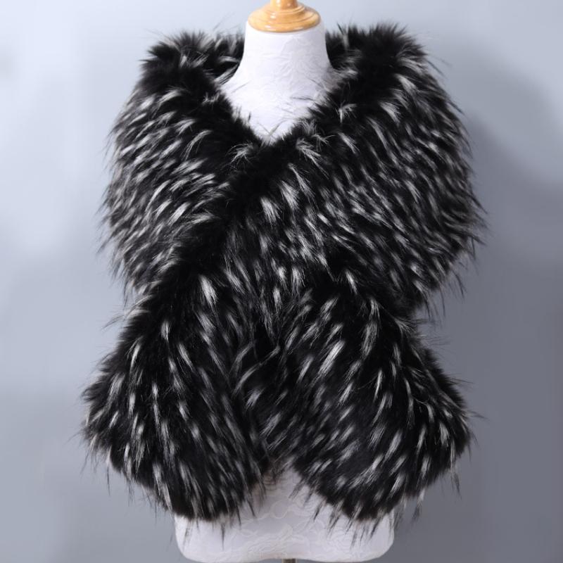 

Осінь-зима Розкішні шалі зі штучного хутра Жіночий плюшевий шарф для весільної вечірки Хутряна довга накидка з плечима One Size білий/чорний