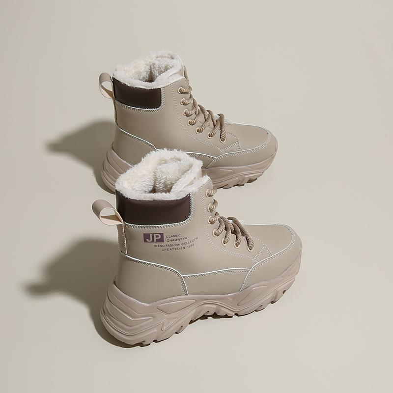 Plush Women's Snow Boots Fashion High-top Cotton Shoes Ladies Waterproof Warm Outdoor Walking Shoes Anti-slip Boots