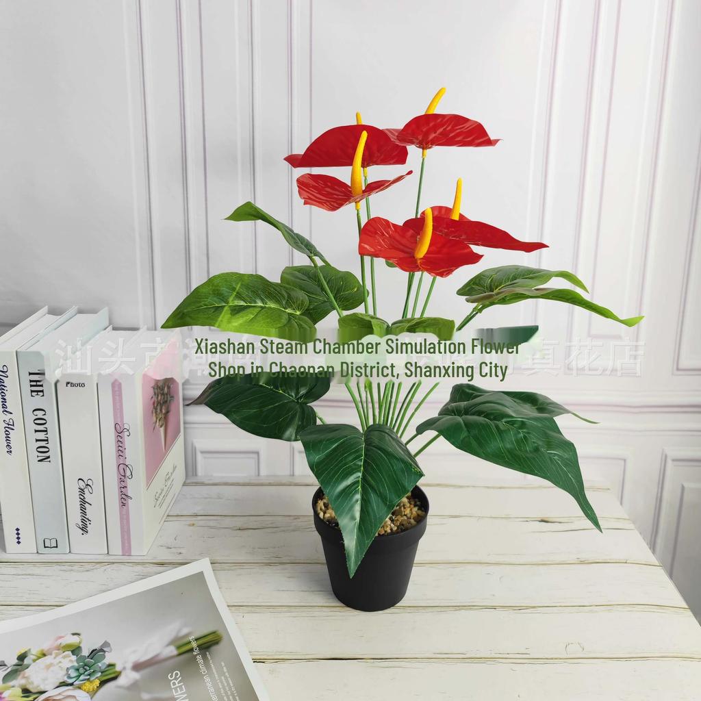 3D Anthurium Leaf Artificial Potted Plant - Home Decoration