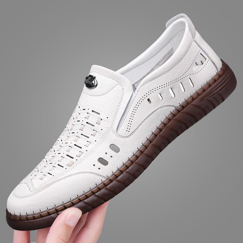 

Сандалии мужские дышащие повседневные плетеные кожаные сандалии с полыми отверстиями мужские туфли большого размера для мужчин 45