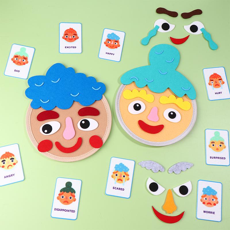 Montessori Facial Expression Game Diy Felt Expression Stickers Emotional Change Toy Toddlers Educational Toys Teaching Supplies