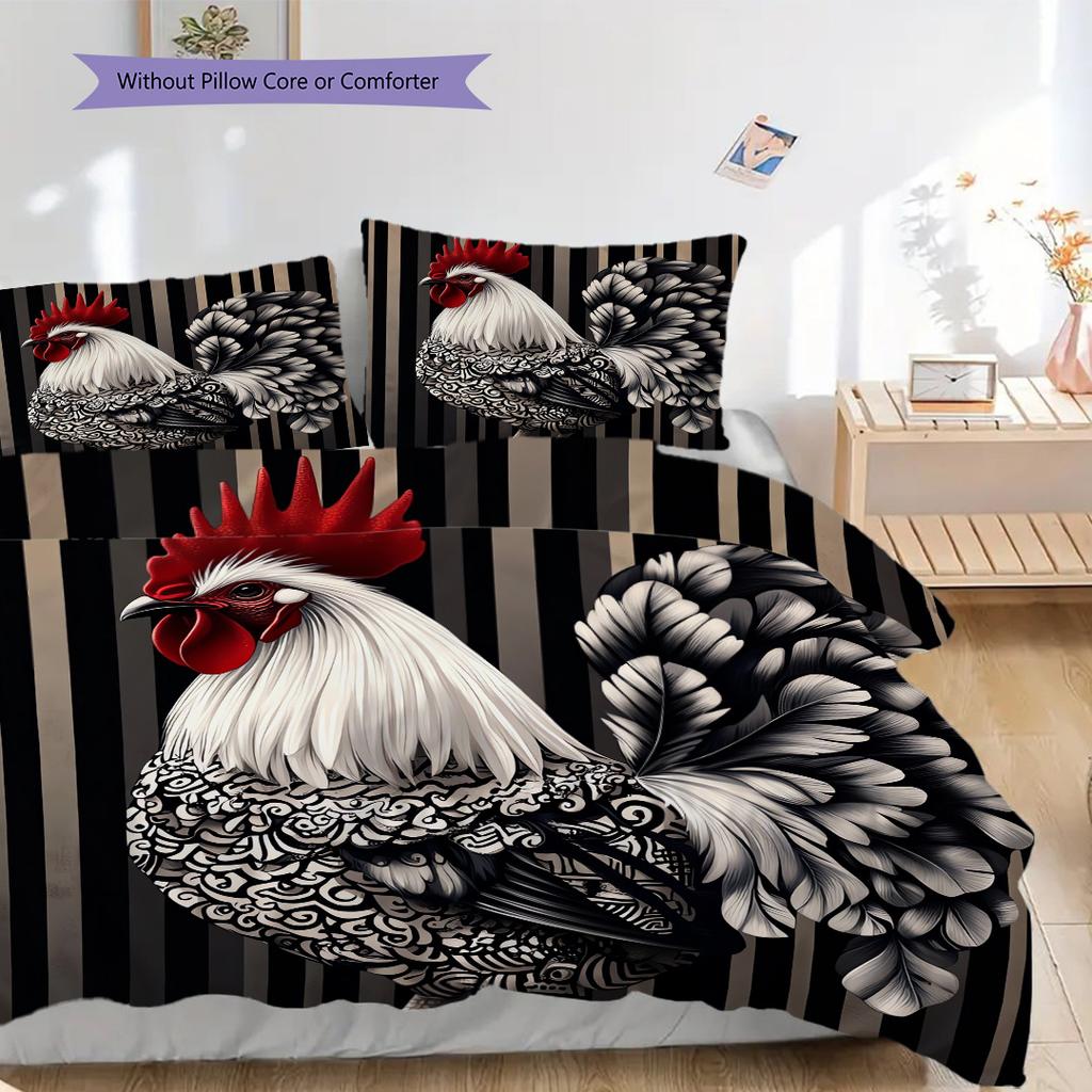 Rooster Pattern Bedding Quilt Set Quilt Cover Pillowcase Home Decoration Birthday Gift (1 * duvet cover + 2 * pillowcase, without core)