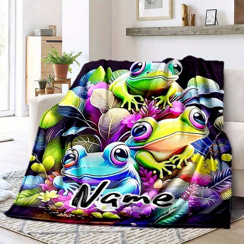 Color Frog Customize Your Name Outdoor Blanket Suitable For All Seasons Comfortable And Warm Soft Blanket Suitable For Travel Gifts For Relatives And
