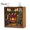 Decorative Room Lighting Christmas Acrylic Puzzle Night Light with Wooden Frame, DIY Stained Glass Style Creative Gift for Kids Jigsaw Lamp