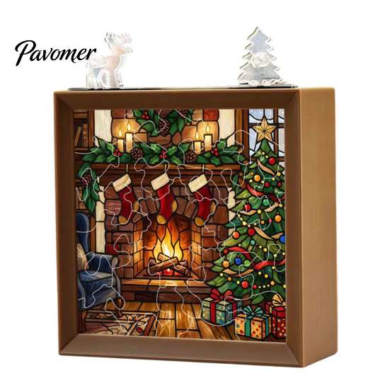 Decorative Room Lighting Christmas Acrylic Puzzle Night Light with Wooden Frame, DIY Stained Glass Style Creative Gift for Kids Jigsaw Lamp
